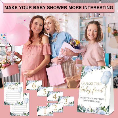 Guess the Baby Food Party Games, Baby Shower Game Set, 1 Standing Sign + 25 Answer Cards + 6 Number Cards, Boho Wild West Gender Reveal Party Decoration Supplies -B05