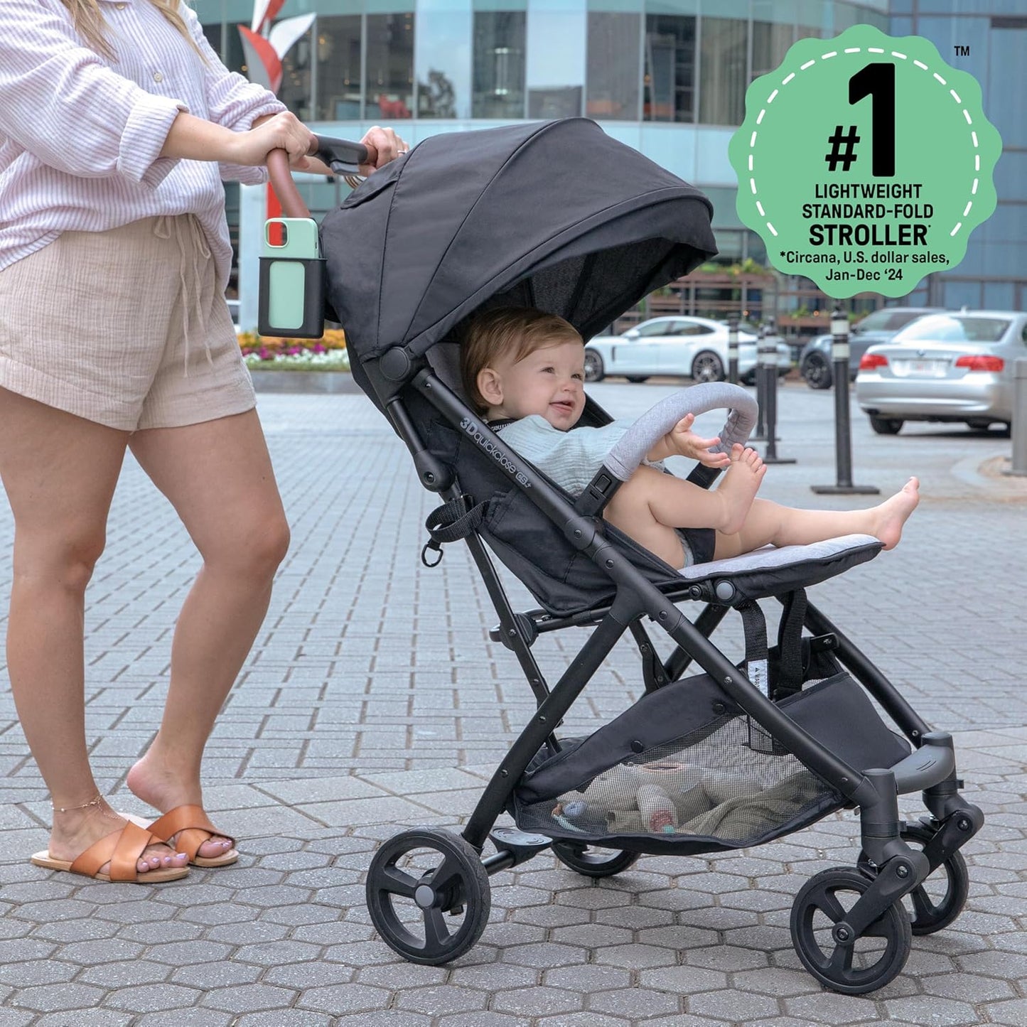 Ingenuity Ingenuity 3Dquickclose CS+ Compact Fold Stroller – Lightweight Stroller with Oversized Canopy, Extra-Large Storage and Compact Fold, Forest