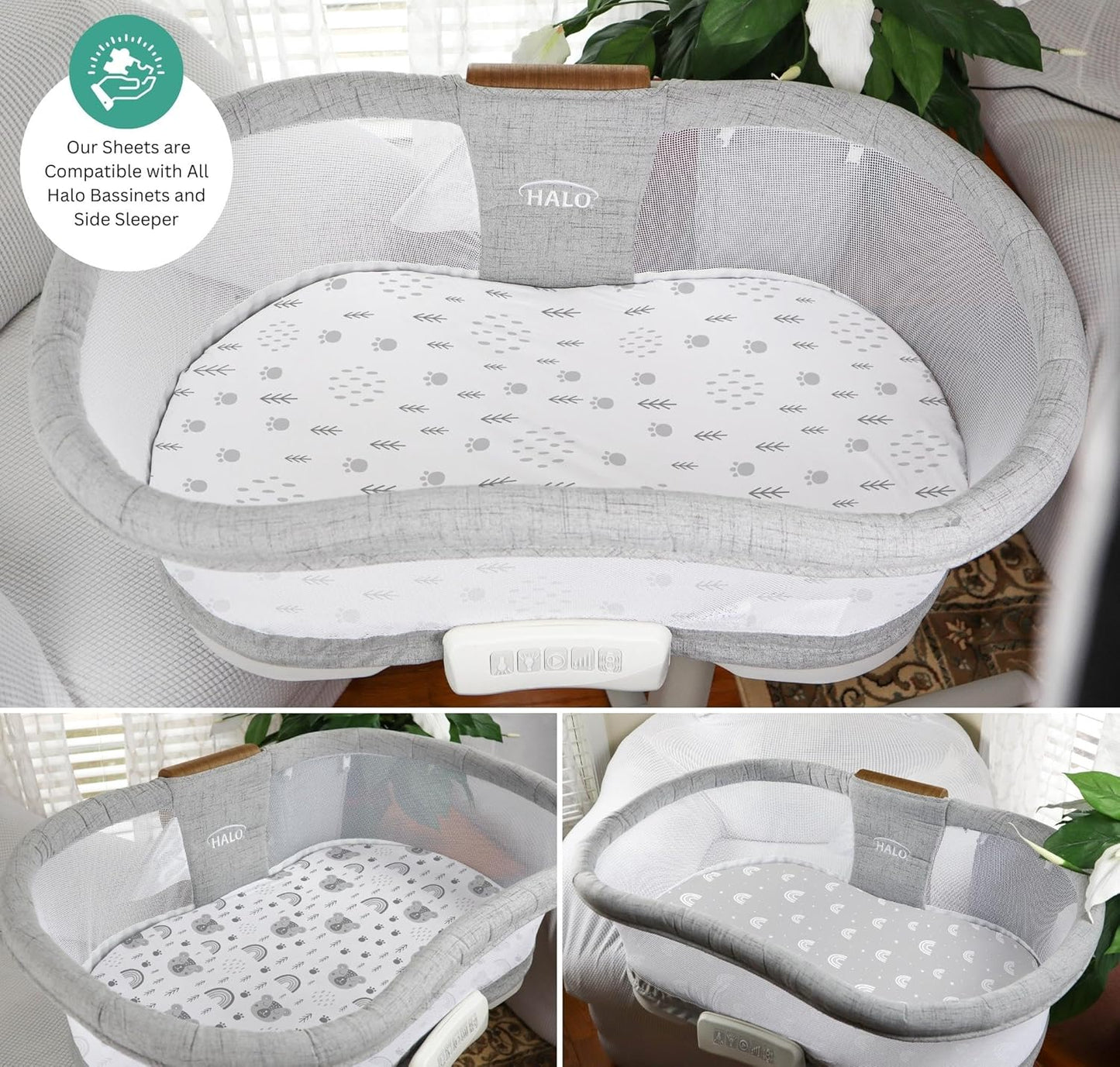 Bassinet Sheets for Papablic, CoZee, Cowiewie, Ezebaby, Nawahev Baby Bassinet Bedside Sleeper by TansyPanda, 3PC, 33x20, Ultra Soft, Breathable Snug Fit, Unisex Boys Girls, Gray White (Space Rockets)
