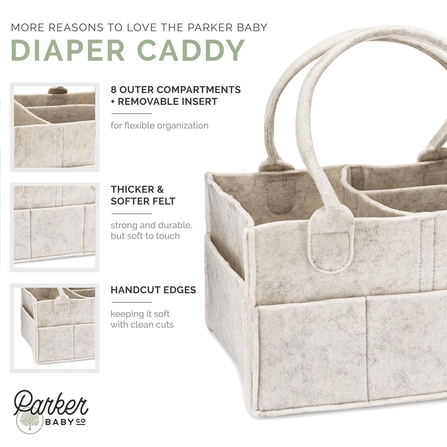Parker Baby Diaper Caddy - Nursery Storage Bin and Car Organizer for Diapers and Baby Wipes - White, Large