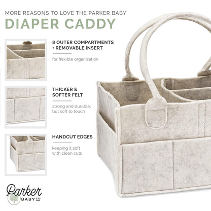 Parker Baby Diaper Caddy - Nursery Storage Bin and Car Organizer for Diapers and Baby Wipes - White, Large