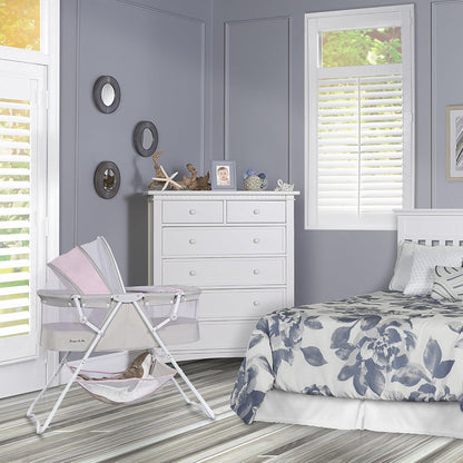 Dream On Me Karley Bassinet, Award Winner Lightweight Travel Baby Bassinet, Foldable Bedside Sleeper, Adjustable Double Canopy, Spacious Design, Soft Fabric, Storage Basket – Blue and Grey