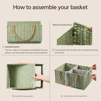 Angelhood Large Paper Rope Diaper Caddy, Baby Essentials Organizer, Portable Baby Shower Baskets Gift Bin, Car Storage Bag for Nursery