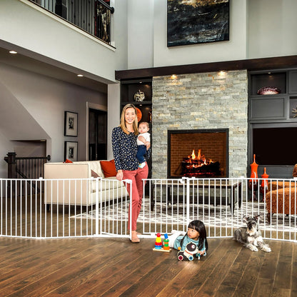 Regalo Safety 192" Super Wide Baby Gate & Play Yard, 2-in-1 Convertible Extra Wide Safety Barrier, Hardware Mounted for Toddlers & Pets, Tested & Safe for 30 Years, American Designed & Owned, White