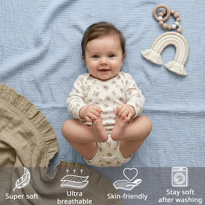 Muslin Bassinet Sheet Compatible with Maxi-COSI Iora & Iora Air Bedside Sleeper - 100% Cotton Rectangular Mattress Pad Cover (33"x20"), Breathable & Soft, Boho (1 Pack Blue)