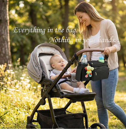 Universal Stroller Organizer, Grey - 2 Insulated Cup Holders - Non-Slip Stroller Caddy Bag - Detachable Phone Pouch - Fits Uppababy, Nuna - New Mom Essentials