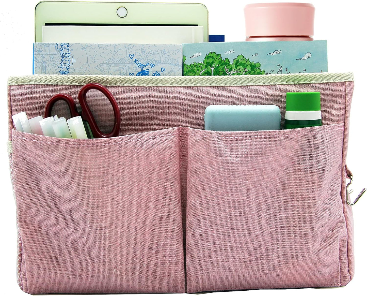 Bedside Caddy Organizer/Bedside Hanging Storage Bag Multi-Function Caddy for Bunk bed Hospital Beds Dorm Bed Rails, Holders Books Glasses Phones Magazine(White)