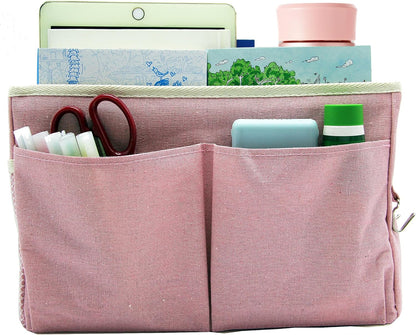 Bedside Caddy Organizer/Bedside Hanging Storage Bag Multi-Function Caddy for Bunk bed Hospital Beds Dorm Bed Rails, Holders Books Glasses Phones Magazine(White)