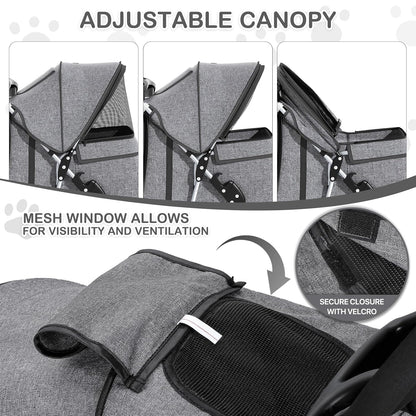 MoNiBloom Foldable Pet Stroller with Weather Cover, 3 Wheels Pet Strolling Cart for Small/Medium Dogs and Cats with Storage Basket and Cup Holder, Breathable and Visible Mesh for All-Season, Black