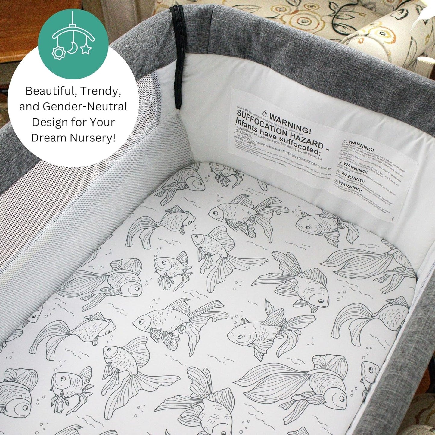 Bassinet Sheets for Papablic, CoZee, Cowiewie, Ezebaby, Nawahev Baby Bassinet Bedside Sleeper by TansyPanda, 3PC, 33x20, Ultra Soft, Breathable Snug Fit, Unisex Boys Girls, Gray White (Space Rockets)