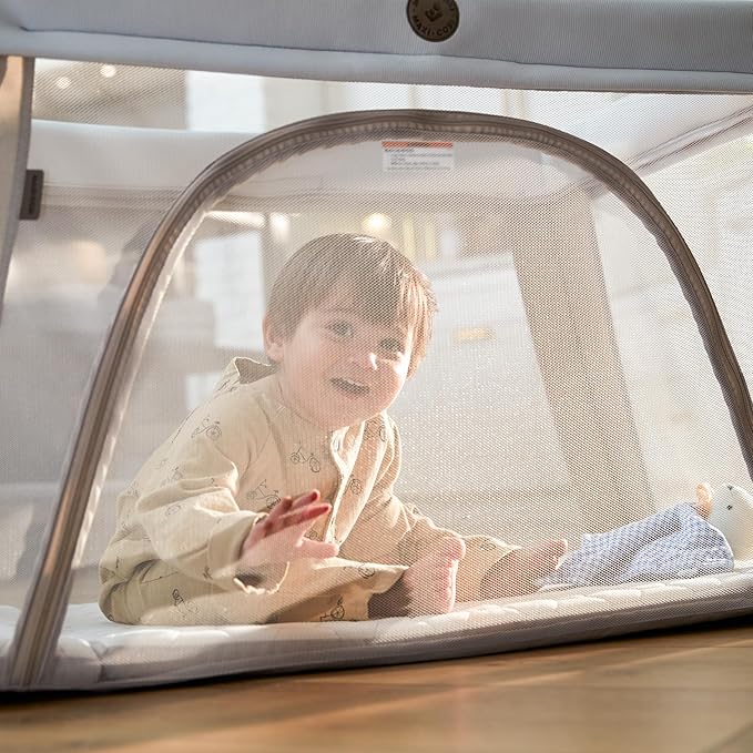 Maxi-Cosi Calao Travel Playard, Infant Bassinet, Toddler Playpen, Portable, Lightweight, Foldable, Easy Setup, with Carry Bag, Breathable Mesh, Classic Slate