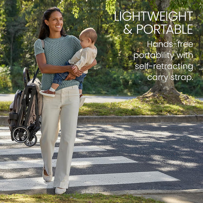 Britax Juniper Compact On-The-Go Stroller, Effortless Fastpack System with One-Hand RapidFold, Portable & Lightweight for Travel, Built-in Carry Handle, Ventilating Fabrics, Raven Black