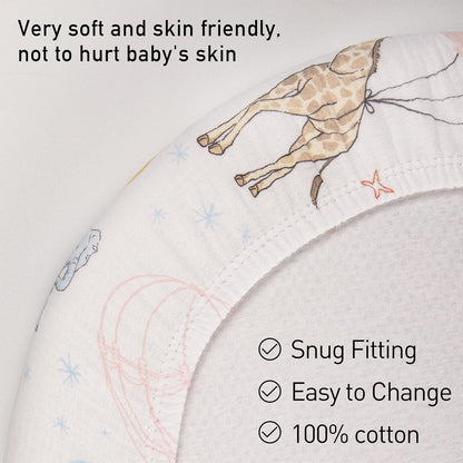 Muslin Bassinet Fitted Sheets 2 Pack, Soft Breathable Cotton Baby Bassinet Mattress Sheet Set, 360° Elastic Snug Fit, Universal for Oval, Rectangle & Hourglass Cradle, Unisex Baby Bedding (Cute Cars)