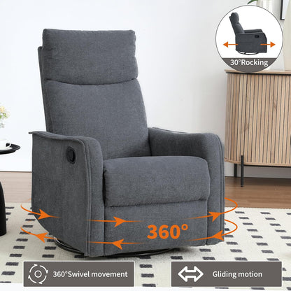 Swivel Rocker Recliner Chair for Adults, Nursery Rocking Chair with Heat and Massage, Glider Reclining Chair for Small Space Living Room Bedroom, Faux Leather Black