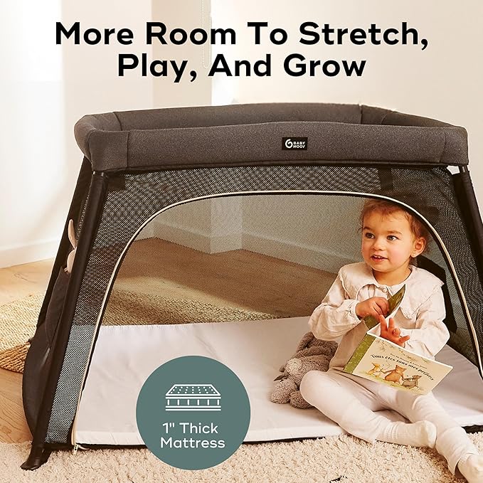 Babymoov Moov & Comfy 3-in-1 Lightweight Travel Crib, Baby Play Yard, and Infant Bassinet, Graphite