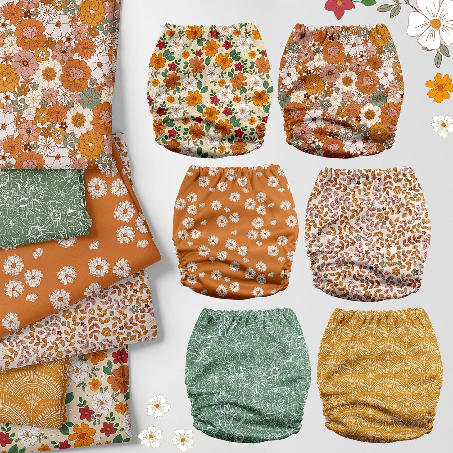 Mama Koala 3.0 Pocket Cloth Diapers for Babies with AWJ Lining, 6 Pack with 6 4-Layer Natural Cloth Diaper Inserts - Reusable and Washable Pocket Diapers(Hardworking Bees) - Colors A