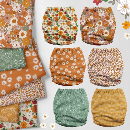 Mama Koala 3.0 Pocket Cloth Diapers for Babies with AWJ Lining, 6 Pack with 6 4-Layer Natural Cloth Diaper Inserts - Reusable and Washable Pocket Diapers(Hardworking Bees) - Colors A