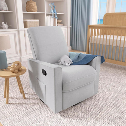 Evolur Raleigh Upholstered Manual Glider Recliner– Rocking & 360° Swivel with Smooth Glide – Greenguard Gold & FSC Certified – Modern Nursery and Living Room Chair in Light Sand