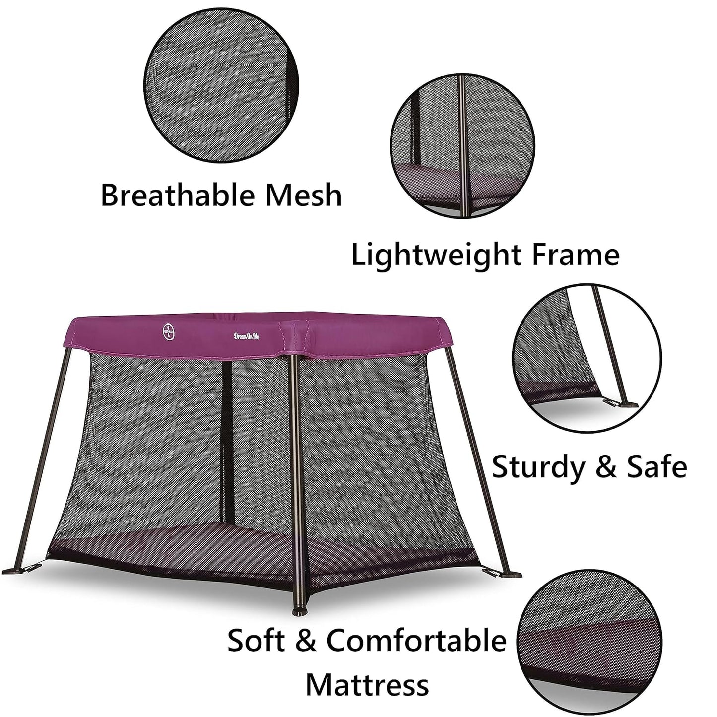 Dream On Me Travel Light Baby Playard with Zipper Access Door, Breathable Mesh Sides with Soft Comfortable Mattress, Easy Fold Design with Travel Carry Bag, Compact Space Saving Design - Grey