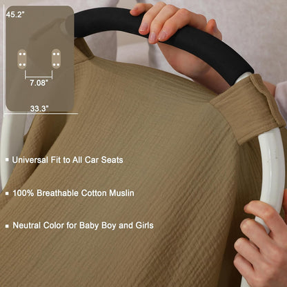 100% Muslin Cotton Car Seat Cover Baby, Carseat Canopy Cover, Universal Fit Stroller Covers for Boys and Girls (Blue)