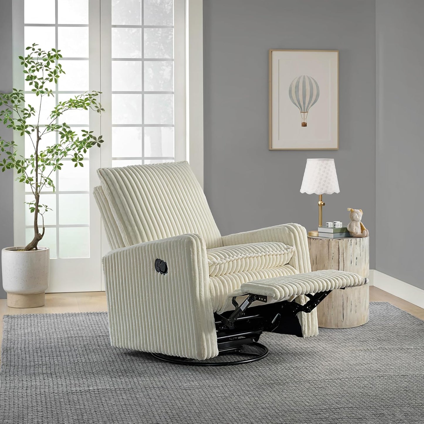 Oxford Baby Uptown Upholstered Glider Recliner Rocking Chair 360° Swivel for Nursery and Living Room - Boucle White