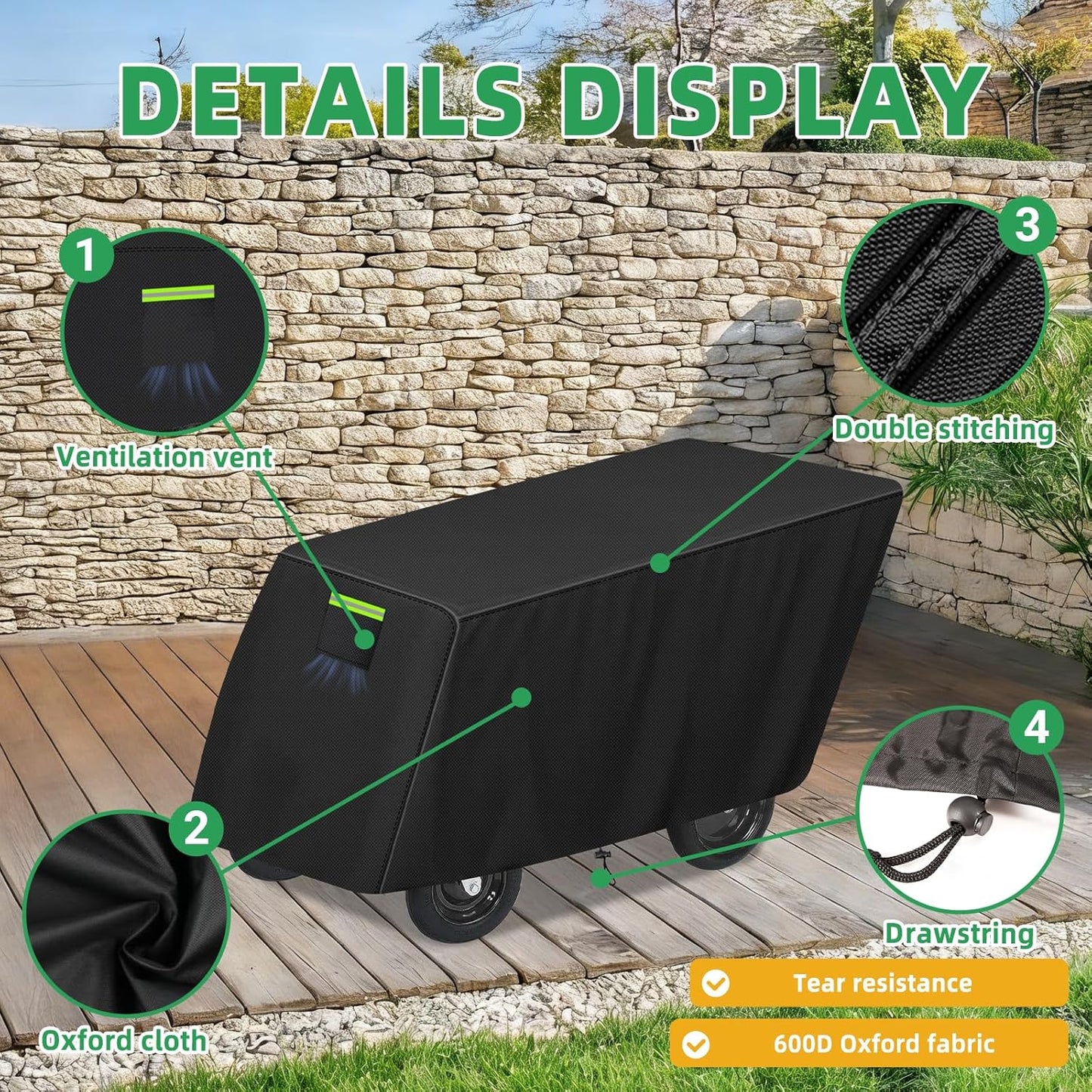 6-Passenger Stroller Cover Compatible with Angeles Bye Bye Buggy, 600D Heavy-Duty Waterproof Protection with 50+ UPF UV Shield, for Commercial Daycare & Preschool Strollers, Black