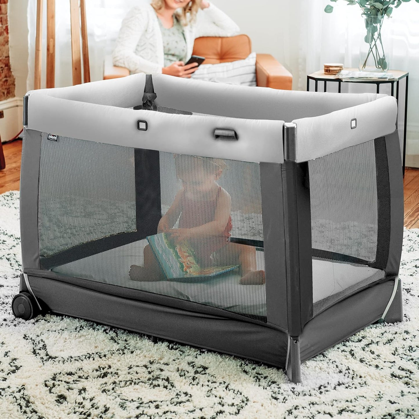 Chicco Lullaby Portable Playard, Infant Bassinet and Changer, Toddler Playard, Portable Crib, Travel Friendly | Calla/Grey