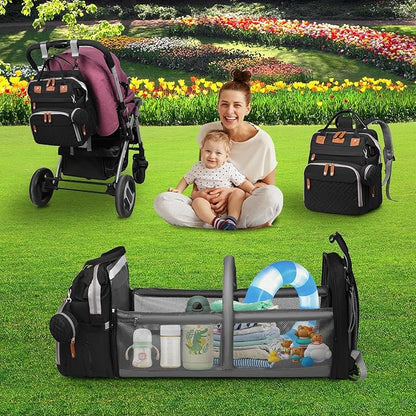 Baby Diaper Bags with Changing Station Multifunctional Waterproof Diaper Bag Backpack Travel Baby Bag with Changing Pad, Pacifier Case,Baby Essentials(Black)
