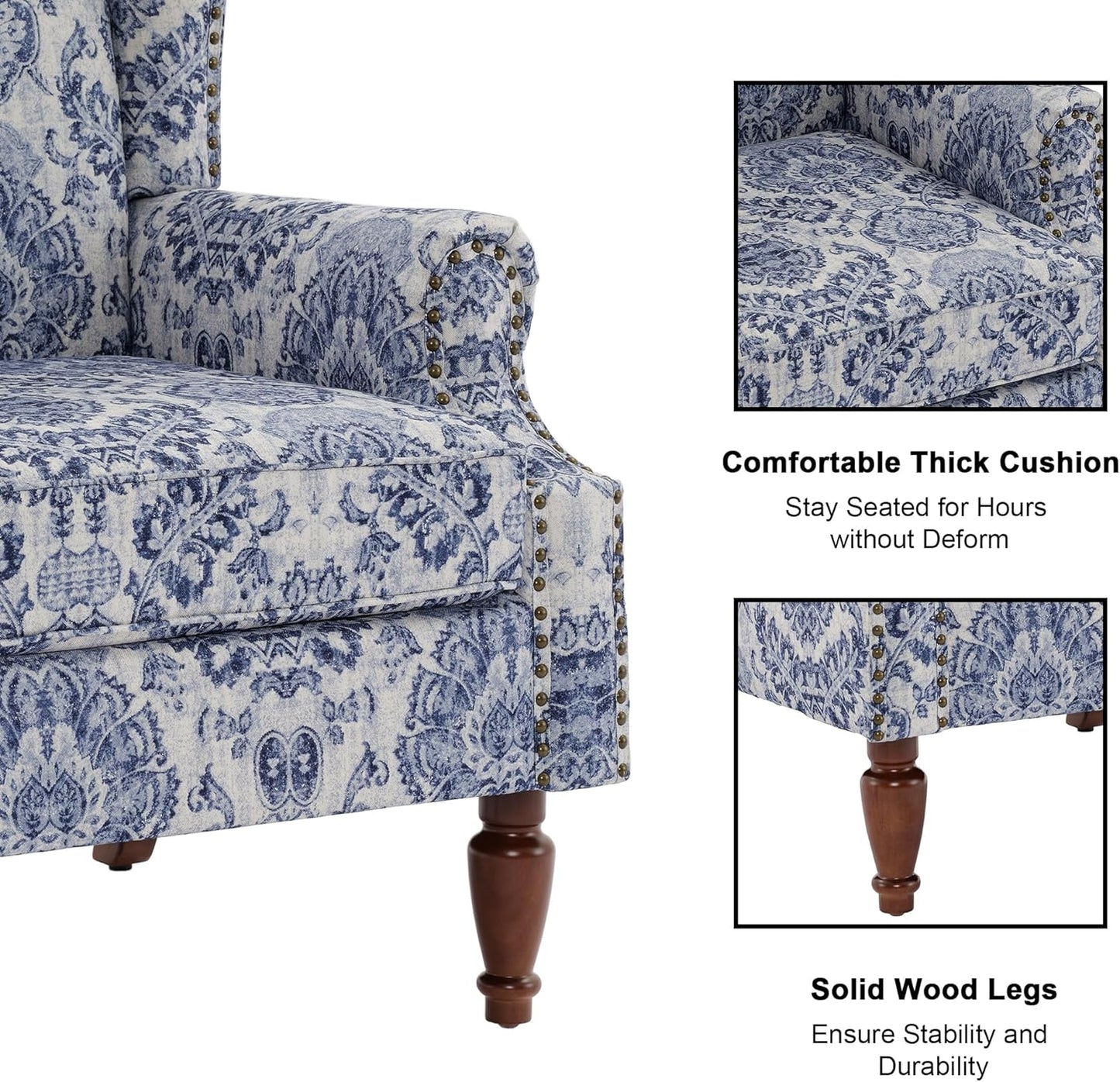 Swivel Rocker Recliner Chair, Manual Nursery Glider Recliner, Floral Fabric Wingback Accent Chair with Adjustable Backrest & Footrest for Small Spaces Living Room Bedroom (Plants Floral, Set of 1)