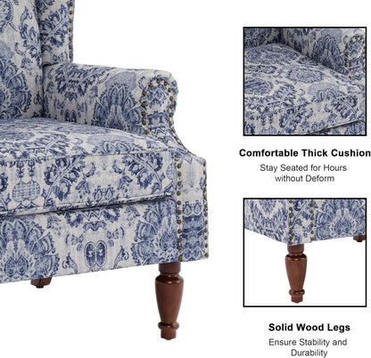 Swivel Rocker Recliner Chair, Manual Nursery Glider Recliner, Floral Fabric Wingback Accent Chair with Adjustable Backrest & Footrest for Small Spaces Living Room Bedroom (Plants Floral, Set of 1)