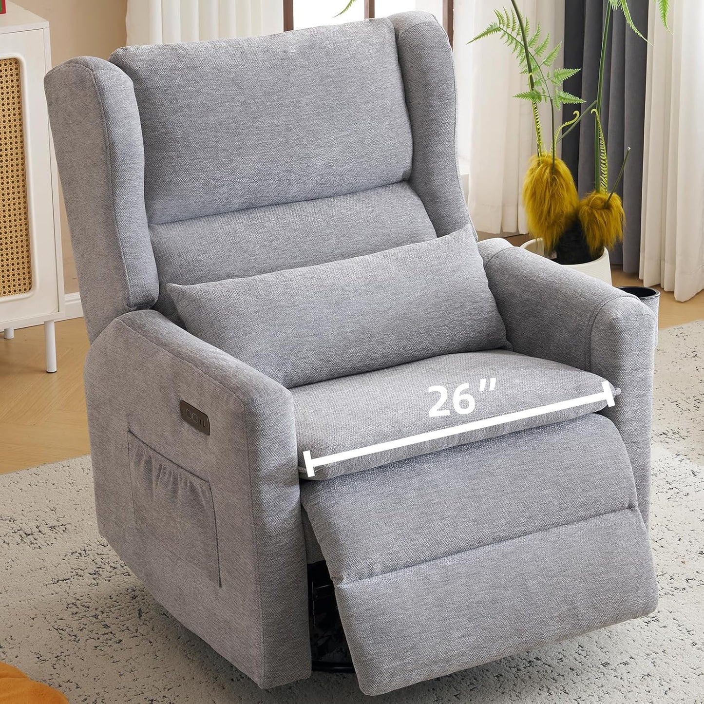 Large Glider Rocker Recliner,Rocking Chair Nursery with Adjustable Headrest,Swivel Rocker Recliner with Lumbar Support,Manual Nursery Rocker Recliner for Living Room& Bedroom,Chenille White