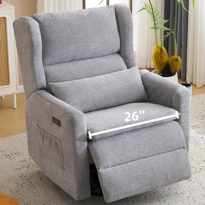 Large Glider Rocker Recliner,Rocking Chair Nursery with Adjustable Headrest,Swivel Rocker Recliner with Lumbar Support,Manual Nursery Rocker Recliner for Living Room& Bedroom,Chenille White