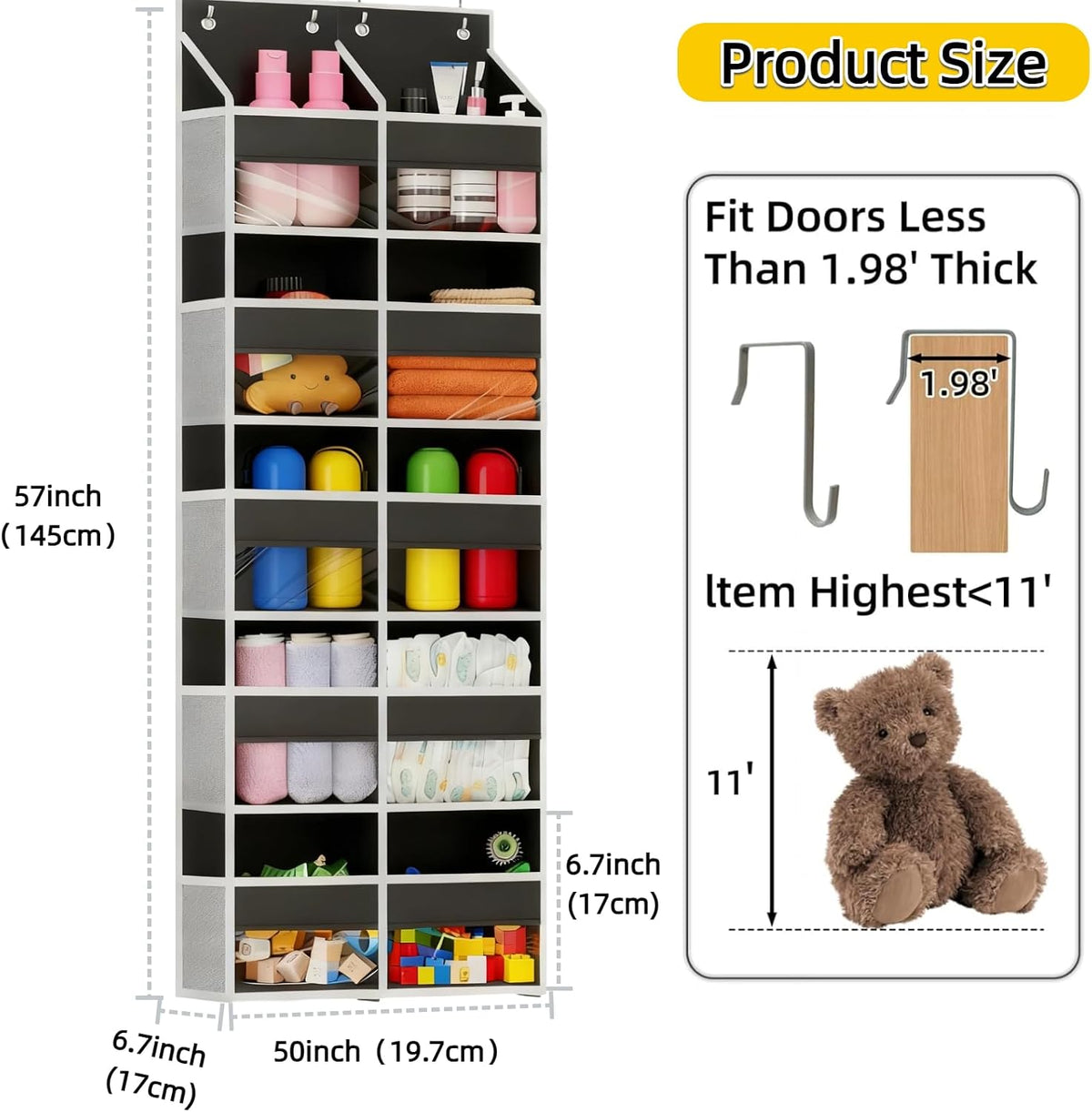 5 Tier Over the Door Organizer with 20 Pockets (Gray)