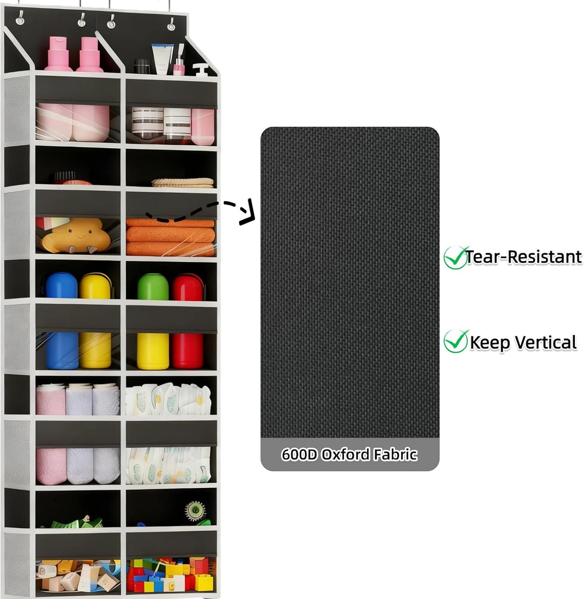 5 Tier Over the Door Organizer with 20 Pockets (Gray)