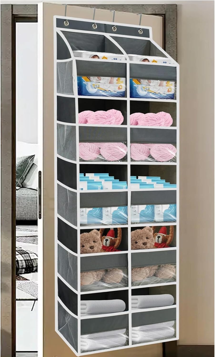 5 Tier Over the Door Organizer with 20 Pockets (Gray)