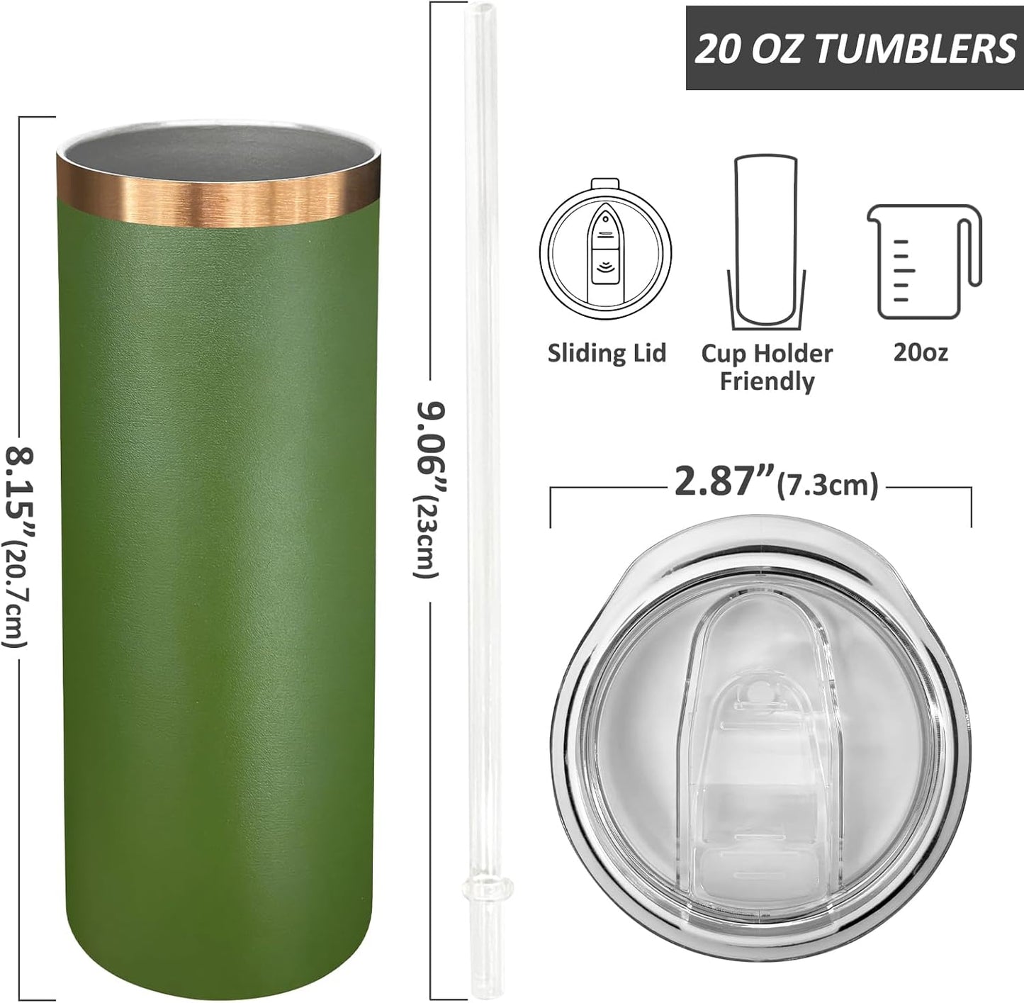 20 oz Skinny Tumblers Bulk with Lids and Straws Black,1 pack | Stainless Steel Insulated Tumbler, Double Wall Vaccum Travel Coffee Mug, Keep Drinks Cold&Hot, Powder Coated, Laser Engrave