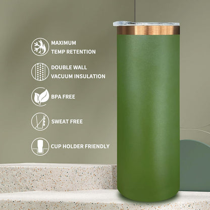 20 oz Skinny Tumblers Bulk with Lids and Straws Black,1 pack | Stainless Steel Insulated Tumbler, Double Wall Vaccum Travel Coffee Mug, Keep Drinks Cold&Hot, Powder Coated, Laser Engrave