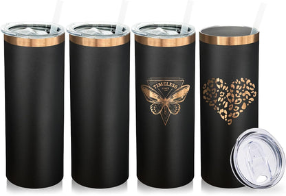 20 oz Skinny Tumblers Bulk with Lids and Straws Black,1 pack | Stainless Steel Insulated Tumbler, Double Wall Vaccum Travel Coffee Mug, Keep Drinks Cold&Hot, Powder Coated, Laser Engrave