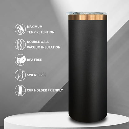 20 oz Skinny Tumblers Bulk with Lids and Straws Black,1 pack | Stainless Steel Insulated Tumbler, Double Wall Vaccum Travel Coffee Mug, Keep Drinks Cold&Hot, Powder Coated, Laser Engrave