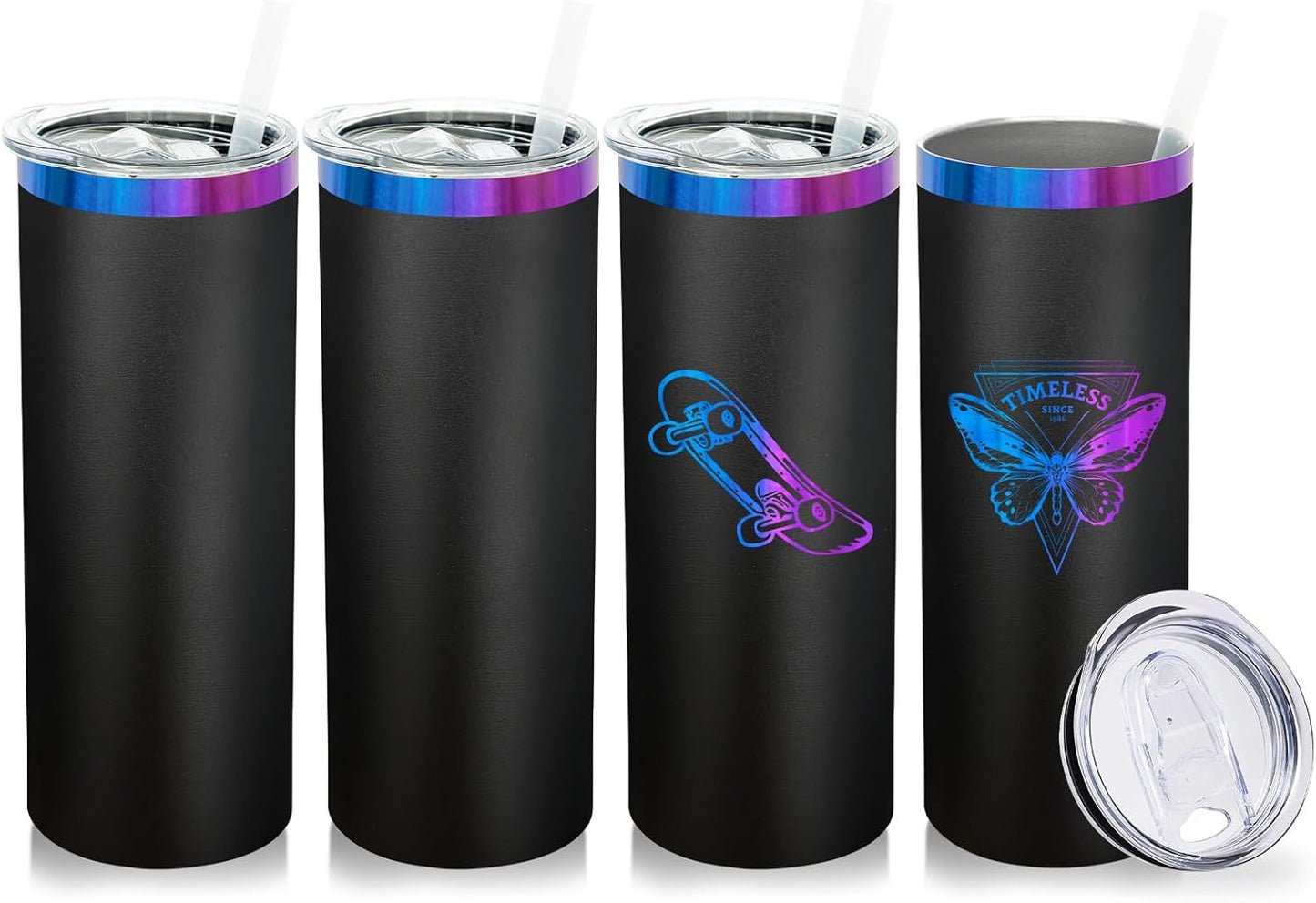 20 oz Skinny Tumblers Bulk with Lids and Straws Black,1 pack | Stainless Steel Insulated Tumbler, Double Wall Vaccum Travel Coffee Mug, Keep Drinks Cold&Hot, Powder Coated, Laser Engrave