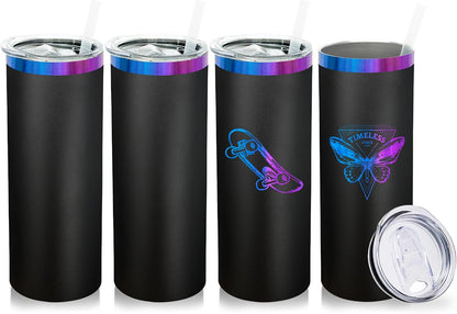 20 oz Skinny Tumblers Bulk with Lids and Straws Black,1 pack | Stainless Steel Insulated Tumbler, Double Wall Vaccum Travel Coffee Mug, Keep Drinks Cold&Hot, Powder Coated, Laser Engrave