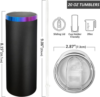 20 oz Skinny Tumblers Bulk with Lids and Straws Black,1 pack | Stainless Steel Insulated Tumbler, Double Wall Vaccum Travel Coffee Mug, Keep Drinks Cold&Hot, Powder Coated, Laser Engrave