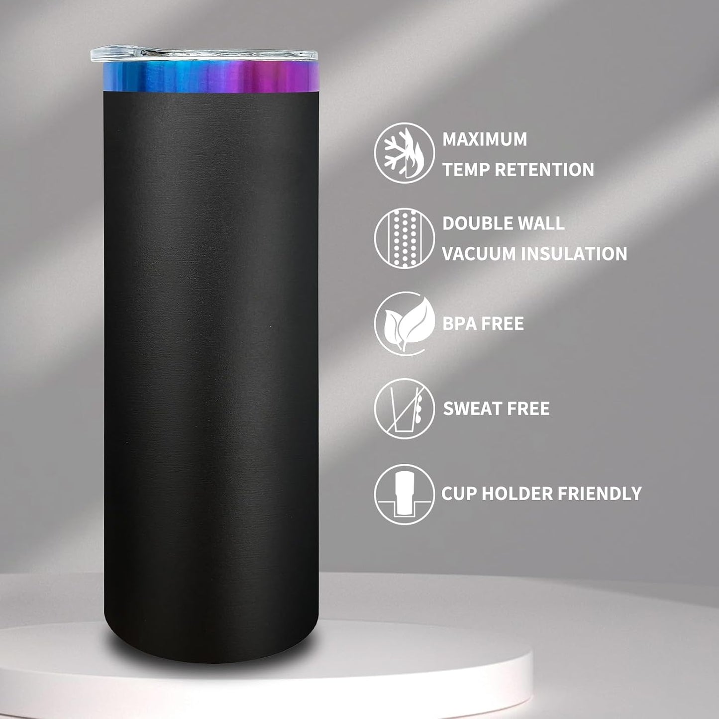 20 oz Skinny Tumblers Bulk with Lids and Straws Black,1 pack | Stainless Steel Insulated Tumbler, Double Wall Vaccum Travel Coffee Mug, Keep Drinks Cold&Hot, Powder Coated, Laser Engrave