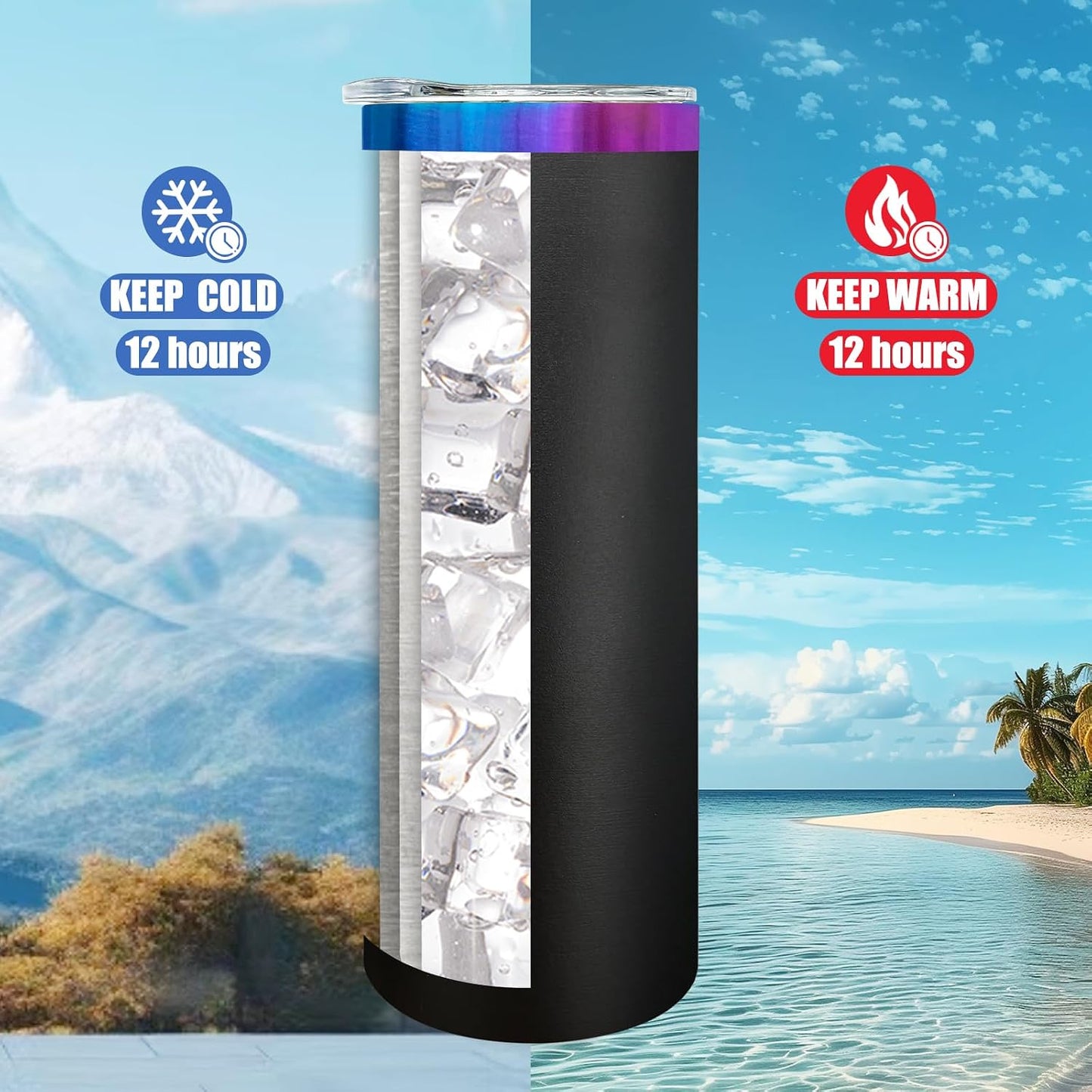 20 oz Skinny Tumblers Bulk with Lids and Straws Black,1 pack | Stainless Steel Insulated Tumbler, Double Wall Vaccum Travel Coffee Mug, Keep Drinks Cold&Hot, Powder Coated, Laser Engrave