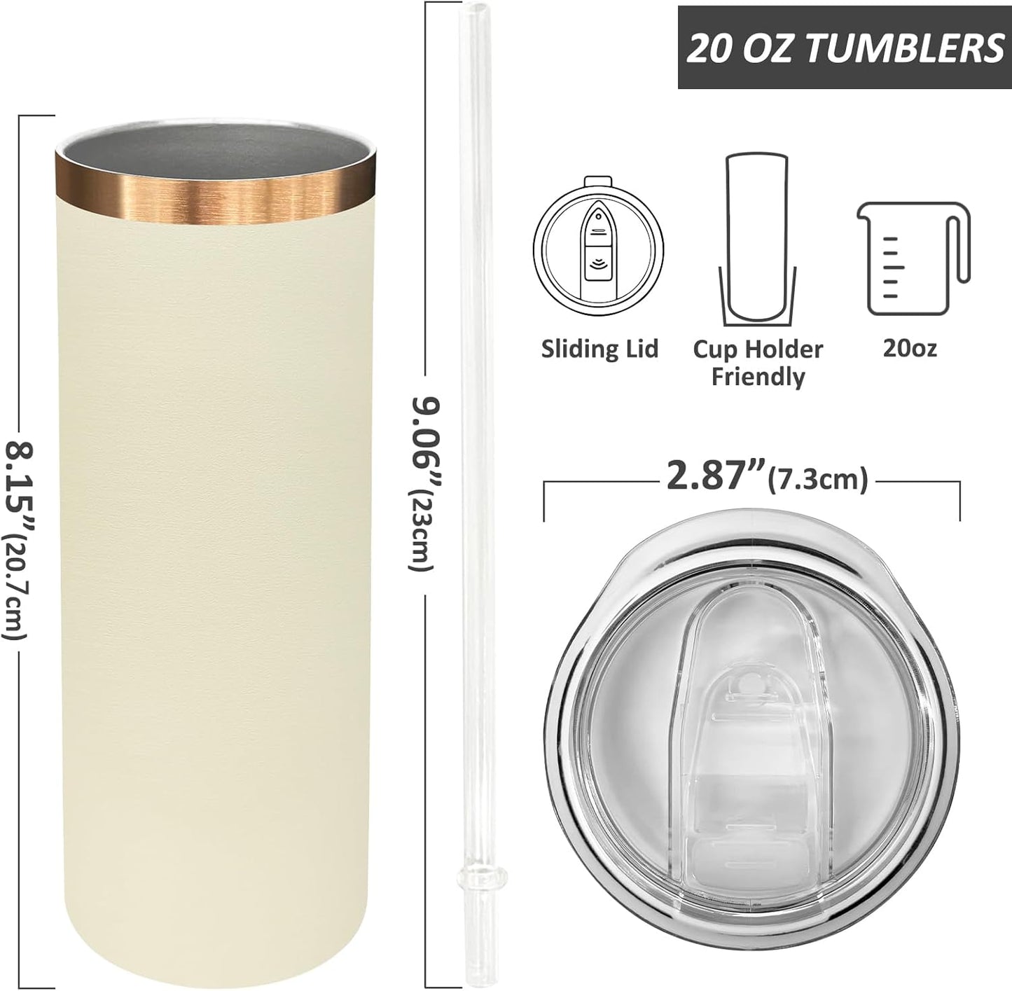 20 oz Skinny Tumblers Bulk with Lids and Straws Black,1 pack | Stainless Steel Insulated Tumbler, Double Wall Vaccum Travel Coffee Mug, Keep Drinks Cold&Hot, Powder Coated, Laser Engrave