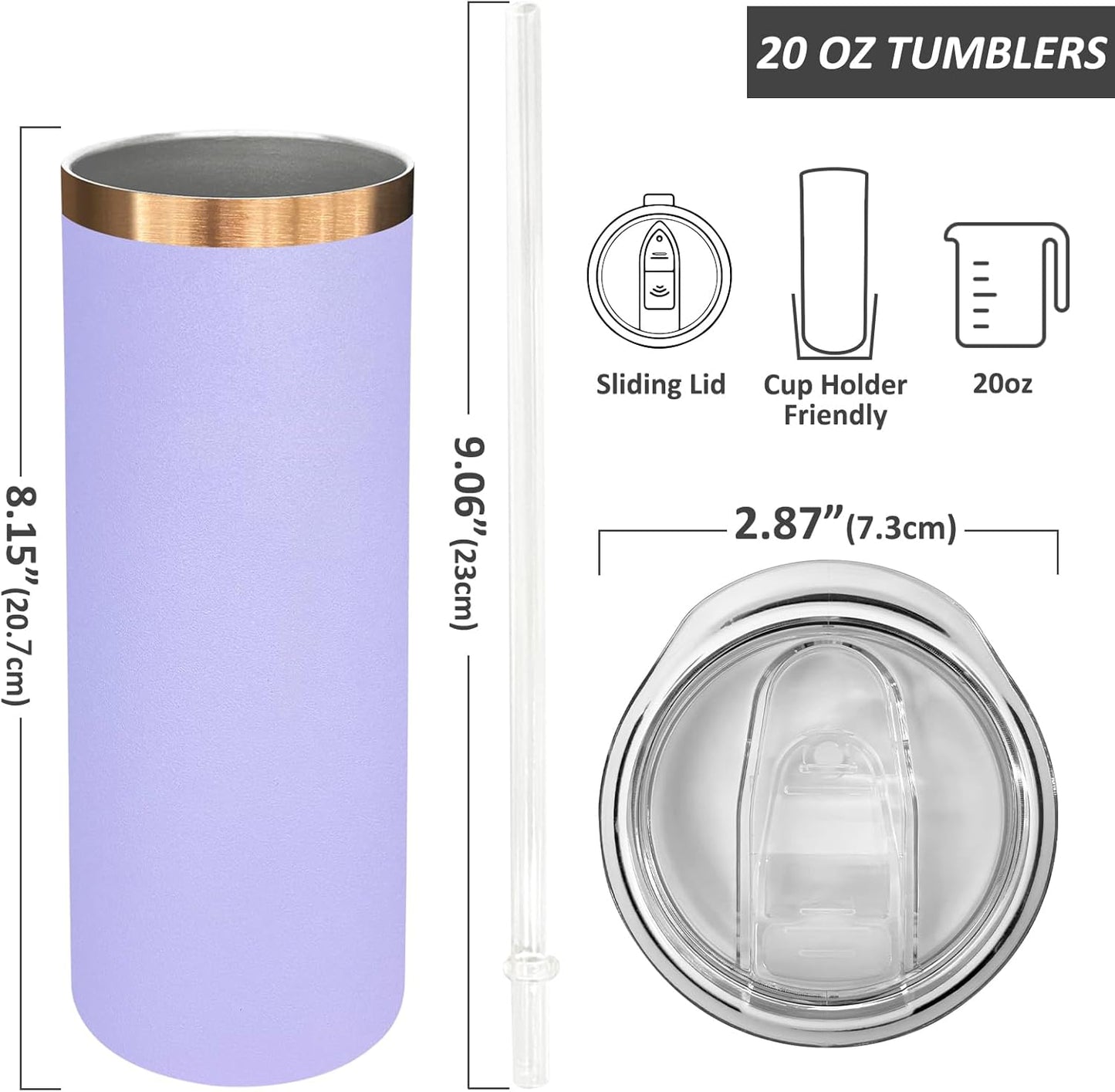 20 oz Skinny Tumblers Bulk with Lids and Straws Black,1 pack | Stainless Steel Insulated Tumbler, Double Wall Vaccum Travel Coffee Mug, Keep Drinks Cold&Hot, Powder Coated, Laser Engrave