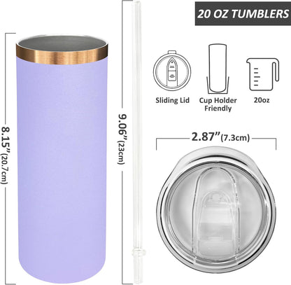 20 oz Skinny Tumblers Bulk with Lids and Straws Black,1 pack | Stainless Steel Insulated Tumbler, Double Wall Vaccum Travel Coffee Mug, Keep Drinks Cold&Hot, Powder Coated, Laser Engrave