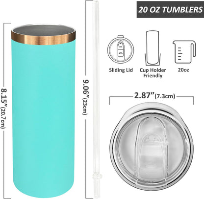 20 oz Skinny Tumblers Bulk with Lids and Straws Black,1 pack | Stainless Steel Insulated Tumbler, Double Wall Vaccum Travel Coffee Mug, Keep Drinks Cold&Hot, Powder Coated, Laser Engrave