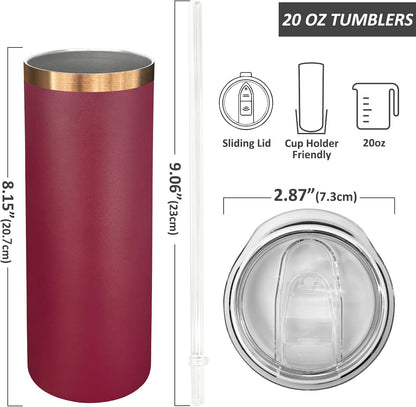 20 oz Skinny Tumblers Bulk with Lids and Straws Black,1 pack | Stainless Steel Insulated Tumbler, Double Wall Vaccum Travel Coffee Mug, Keep Drinks Cold&Hot, Powder Coated, Laser Engrave