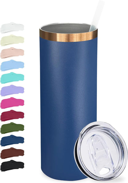 20 oz Skinny Tumblers Bulk with Lids and Straws Black,1 pack | Stainless Steel Insulated Tumbler, Double Wall Vaccum Travel Coffee Mug, Keep Drinks Cold&Hot, Powder Coated, Laser Engrave